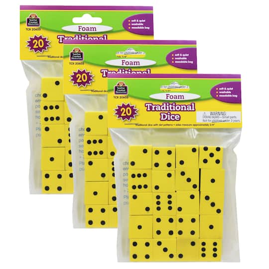 Teacher Created Resources® 3/4" Foam Traditional Dice, 3 Packs of 20